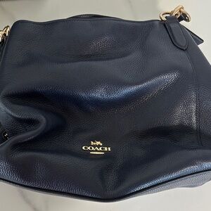 Coach Navy Leather Shoulder Bag with Gold Accents